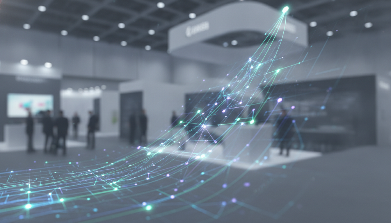 Abstract visualization of data insights driving exhibition strategy and growth.