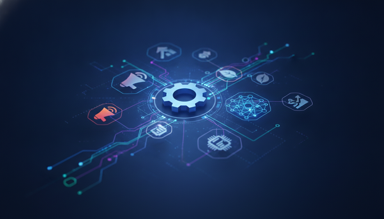 A visual representation comparing different global B2B trade shows across various industries like manufacturing, technology, and marketing, unified by themes of AI and automation.