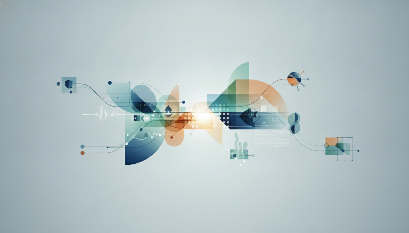 Abstract illustration of diverse industries connecting and converging across Australia and New Zealand.