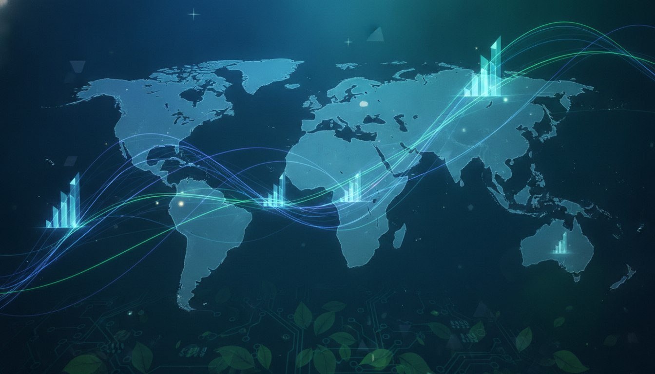 Abstract representation of global exhibition industry trends and interconnected growth.