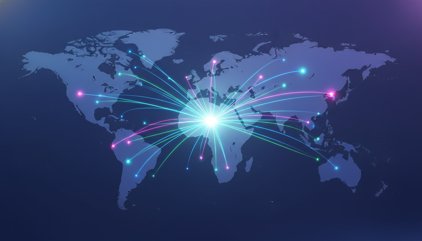 Abstract global network connecting technology innovations across continents.