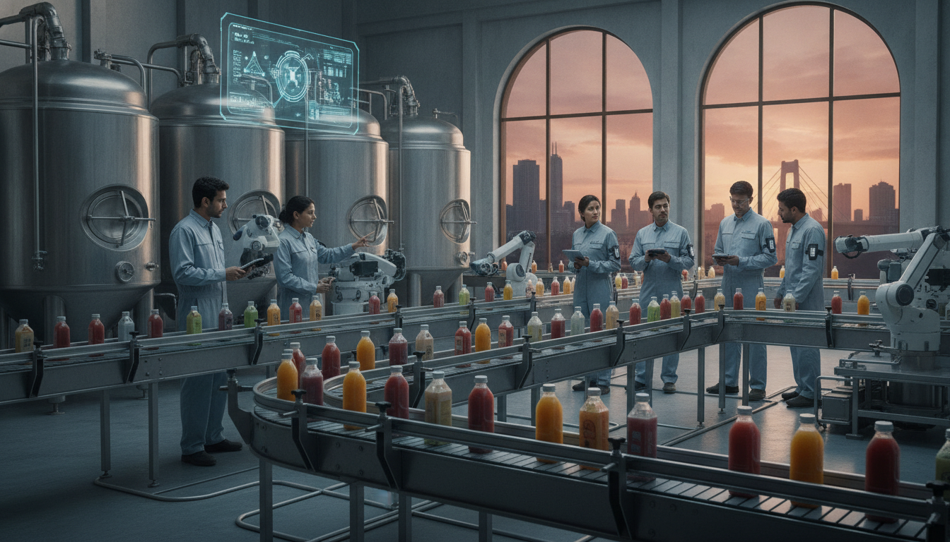 Modern beverage and liquid food production facility in Mumbai, showcasing advanced technology and diverse products.