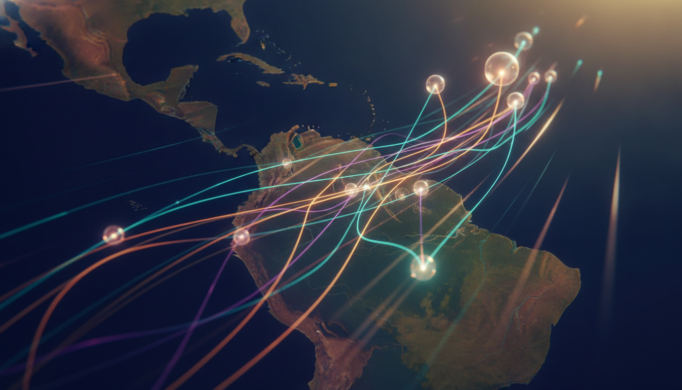 Abstract illustration of interconnected industries and business growth in Latin America.