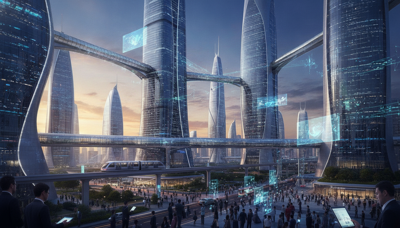 Futuristic cityscape representing advanced technology and connectivity in Asia.