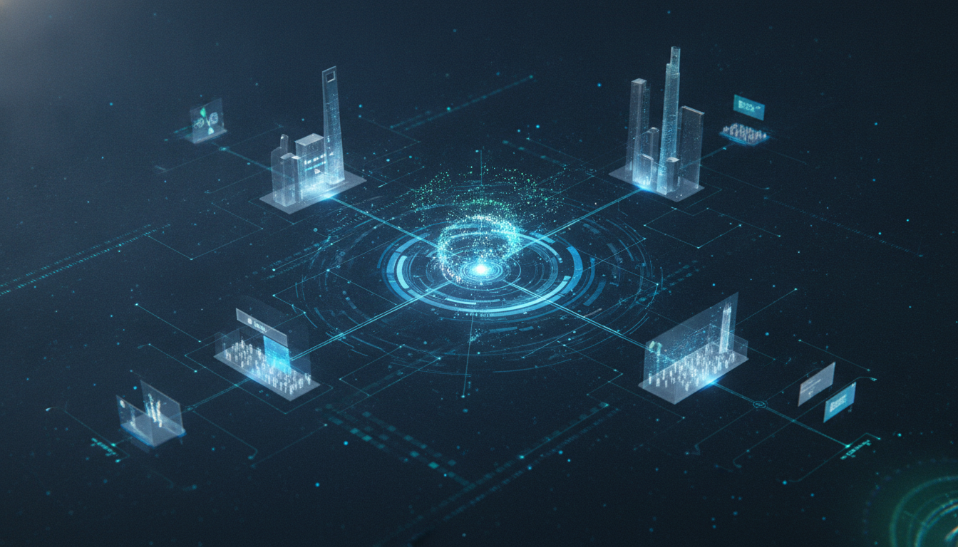 Abstract visualization of integrated event planning and technology across East Asia.