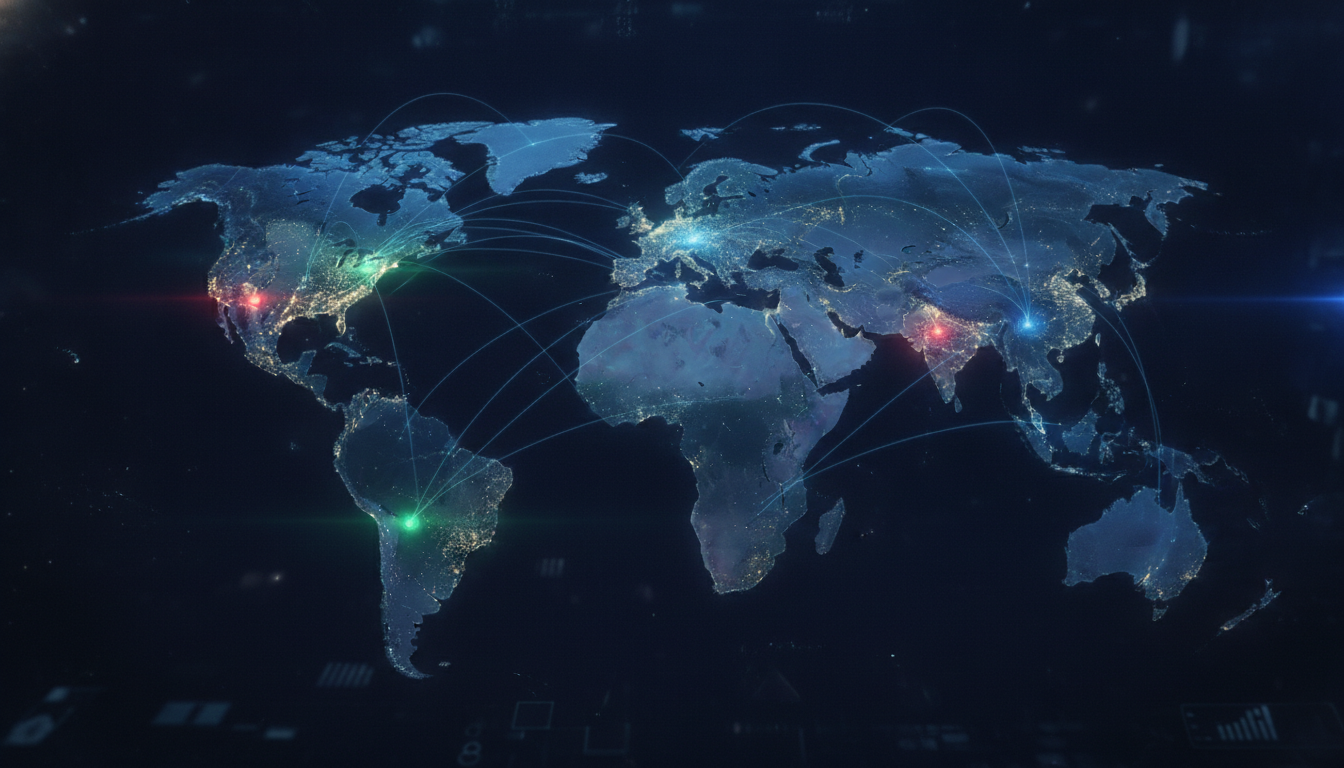 Abstract global network symbolizing international trade shows and industry connections.